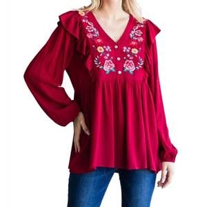 NEW JODIFL embroidered babydoll top in red